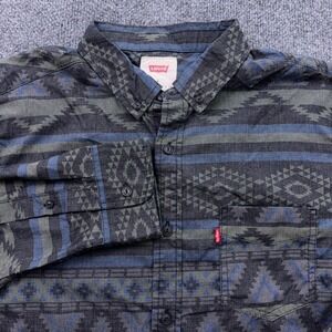 Levi's Button Down Shirt Mens M Grey Blue Southwestern Geometric Aztec Western